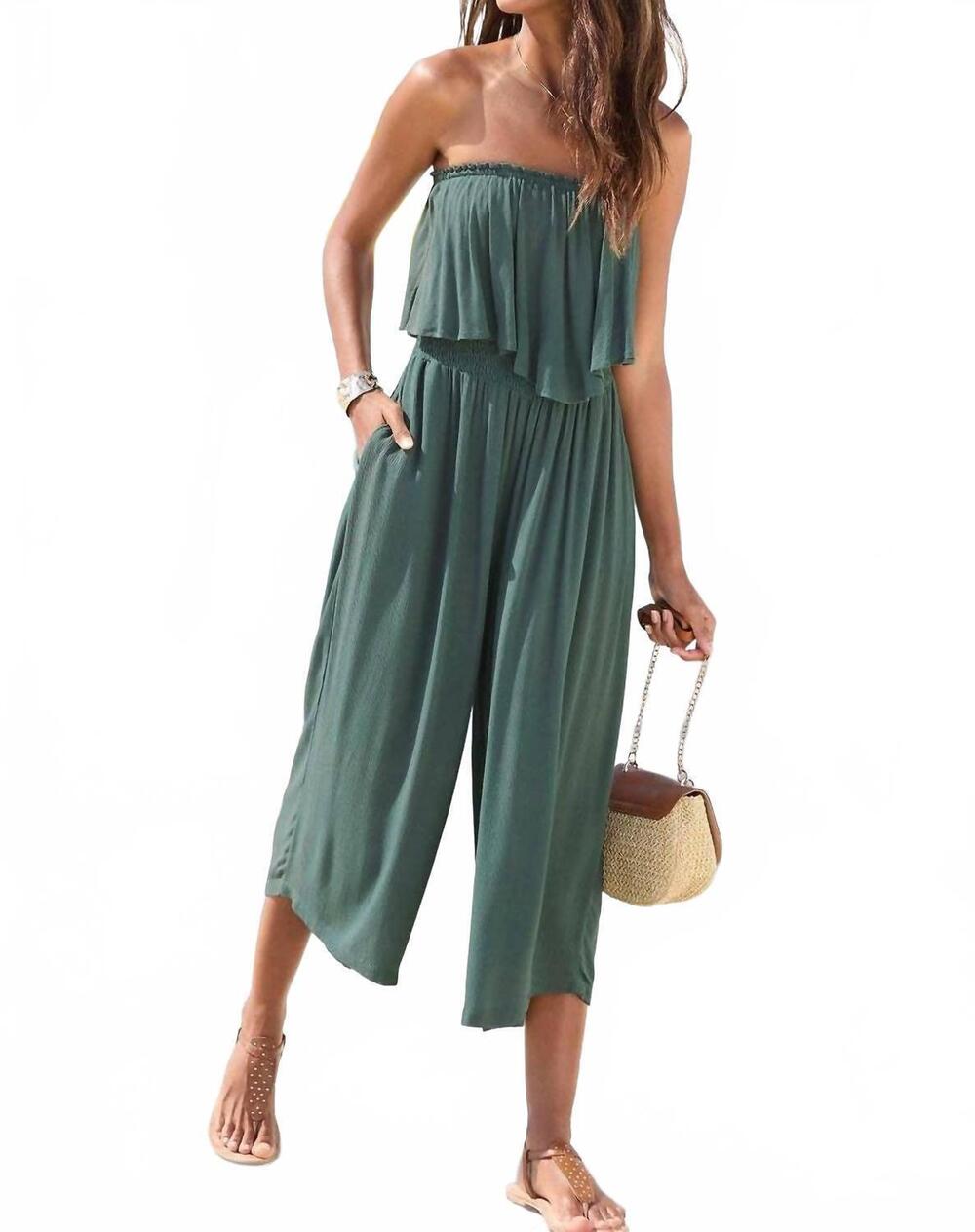 NEW LASCANA flowy strapless culotte jumpsuit in teal